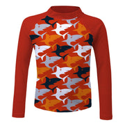 Sandy Feet Australia Long Sleeve Zip Rashie TIGER SHARK FRENZY LONG SLEEVE ZIP RASHIE