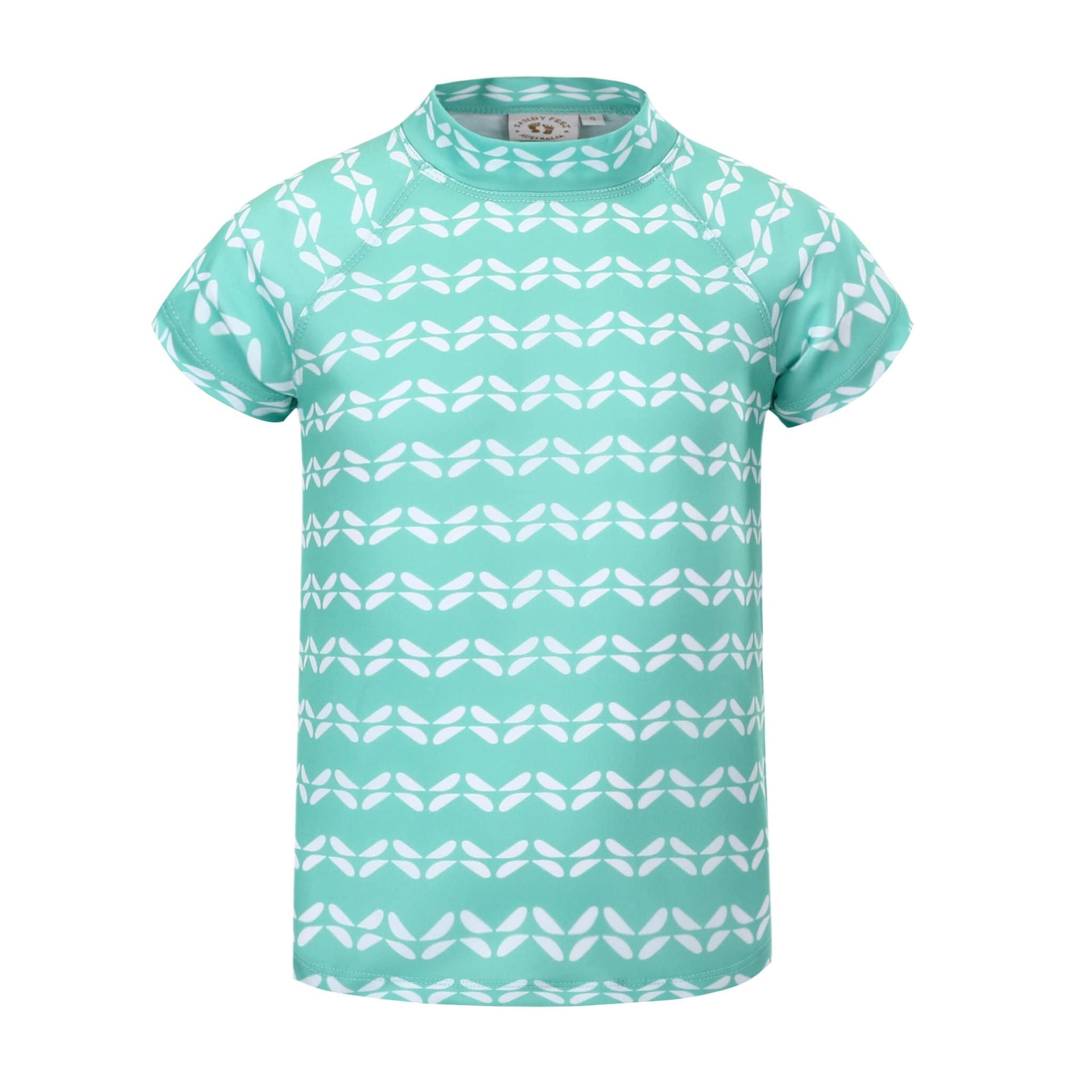 Sandy Feet Australia Short Sleeve Rashie Girls Mint Chevron Short Sleeve Rashie