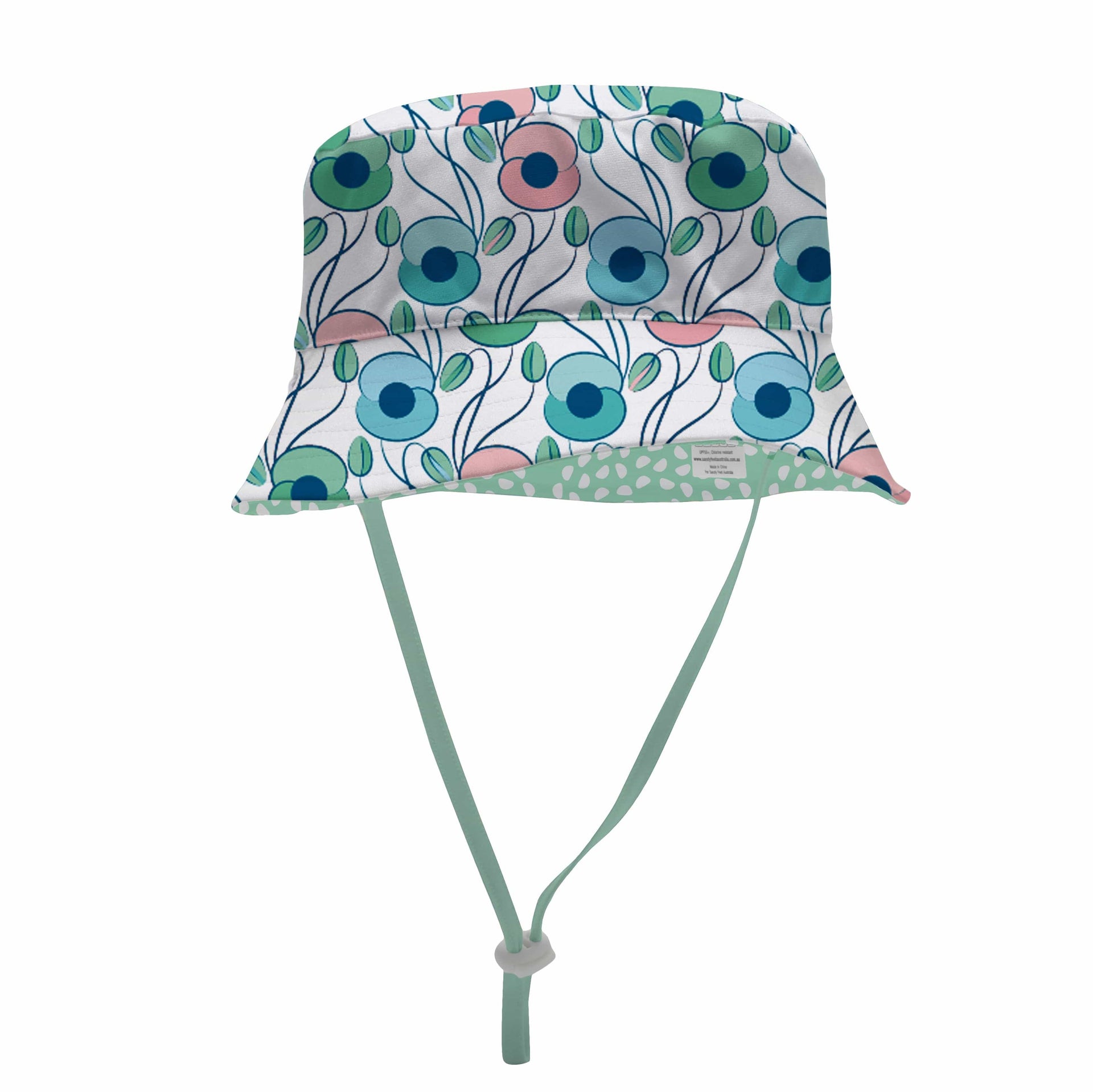 Sandy Feet Australia Hat POPPY PERFECTION MINT PEBBLE REVERSIBLE BUCKET HAT