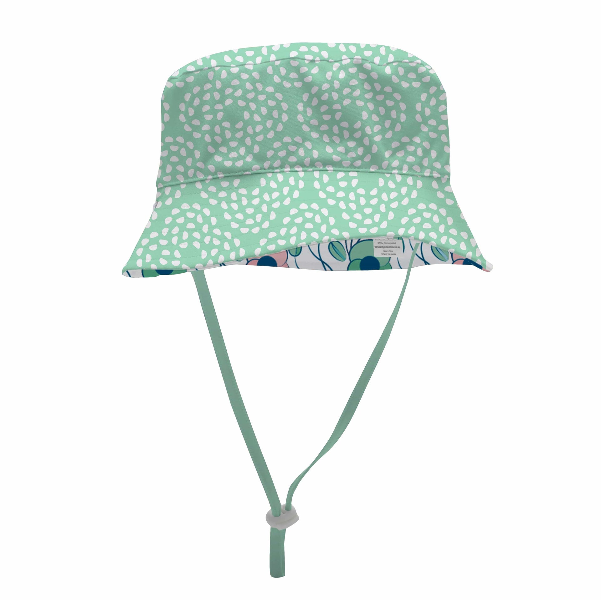 Sandy Feet Australia Hat POPPY PERFECTION MINT PEBBLE REVERSIBLE BUCKET HAT