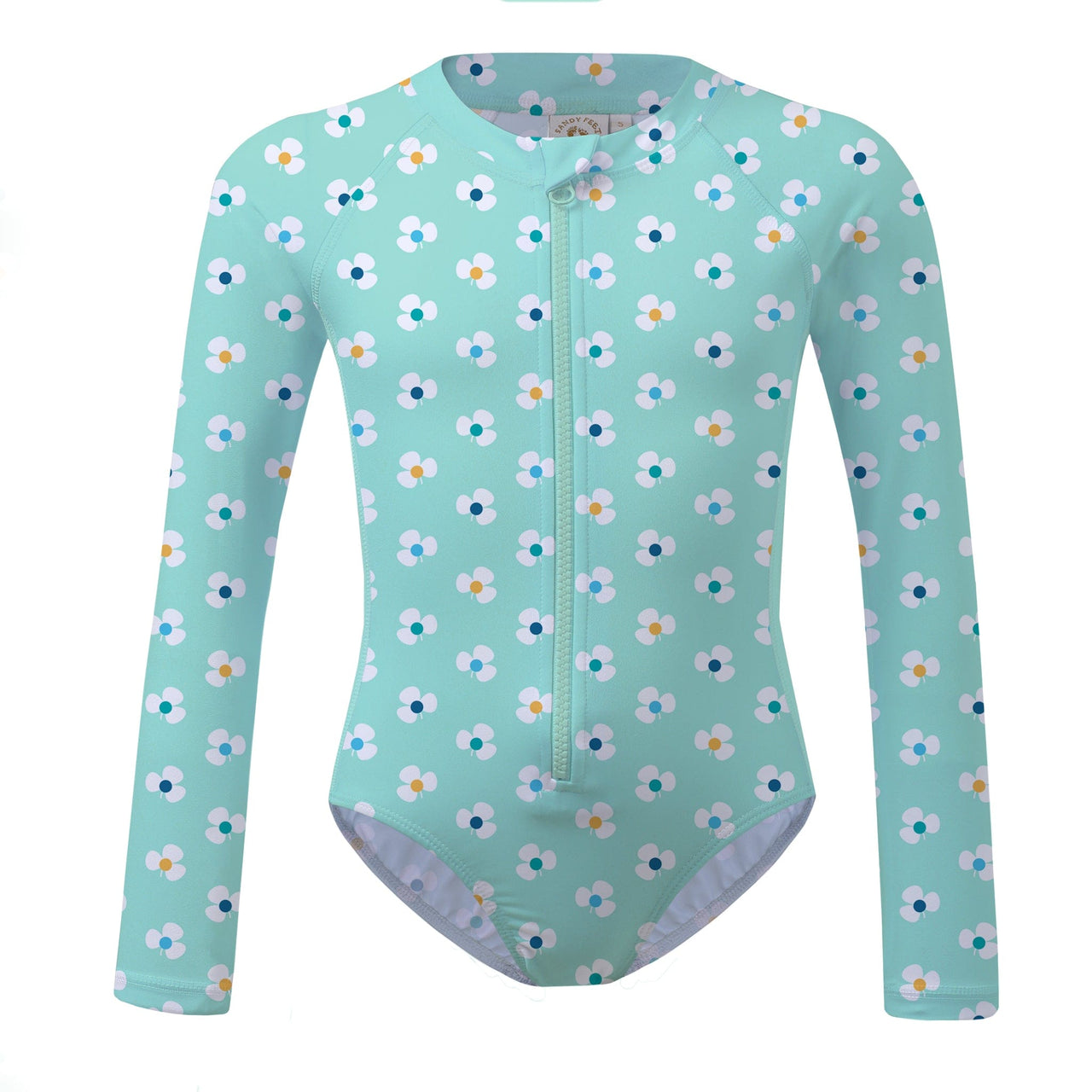 Sandy Feet Australia Long Sleeve Sunsuit MINT FLOWER BURST LONG SLEEVE SUNSUIT