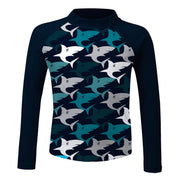 Sandy Feet Australia Long Sleeve Zip Rashie NAVY SHARK FRENZY LONG SLEEVE ZIP RASHIE