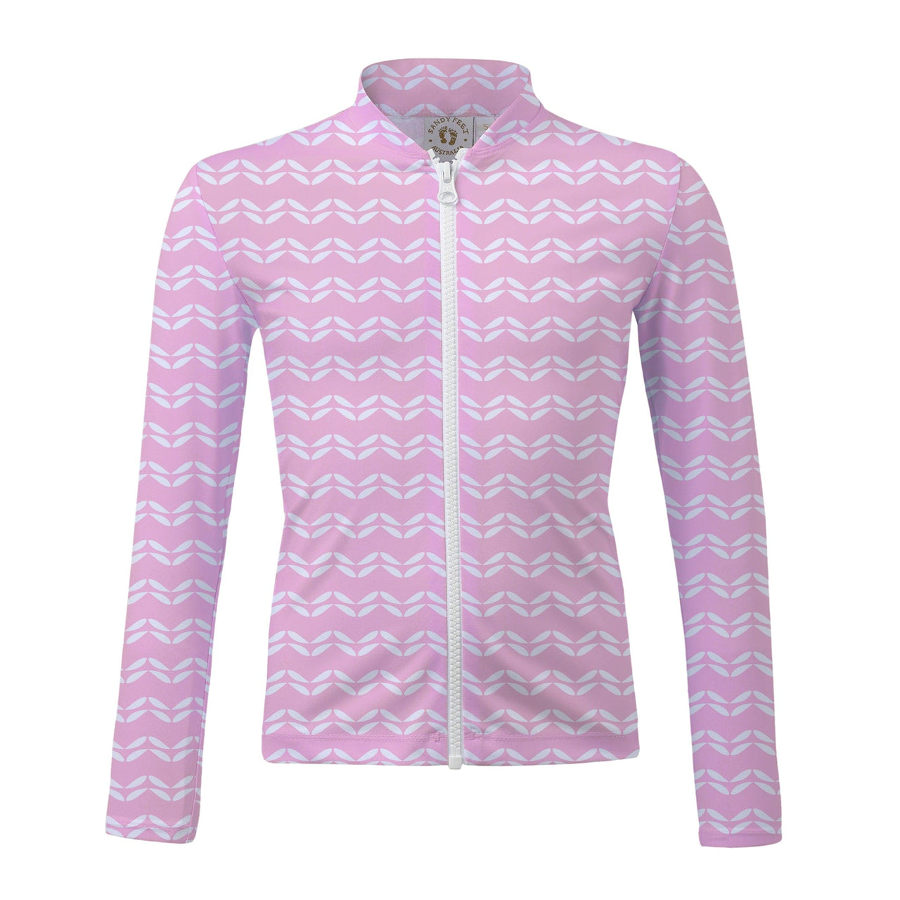 Sandy Feet Australia Long Sleeve Zip Rashie PINK LEAF CHEVRON LONG SLEEVE ZIP RASHIE