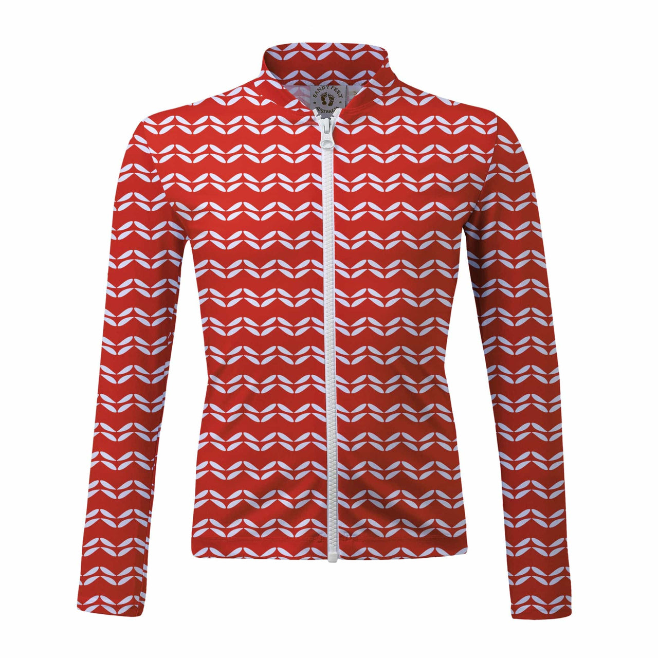 Sandy Feet Australia Long Sleeve Zip Rashie RED LEAF CHEVRON LONG SLEEVE ZIP RASHIE