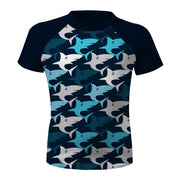 Sandy Feet Australia Short Sleeve Zip Rashie NAVY SHARK FRENZY SHORT SLEEVE ZIP RASHIE