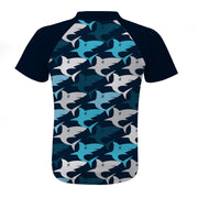 Sandy Feet Australia Short Sleeve Zip Rashie NAVY SHARK FRENZY SHORT SLEEVE ZIP RASHIE