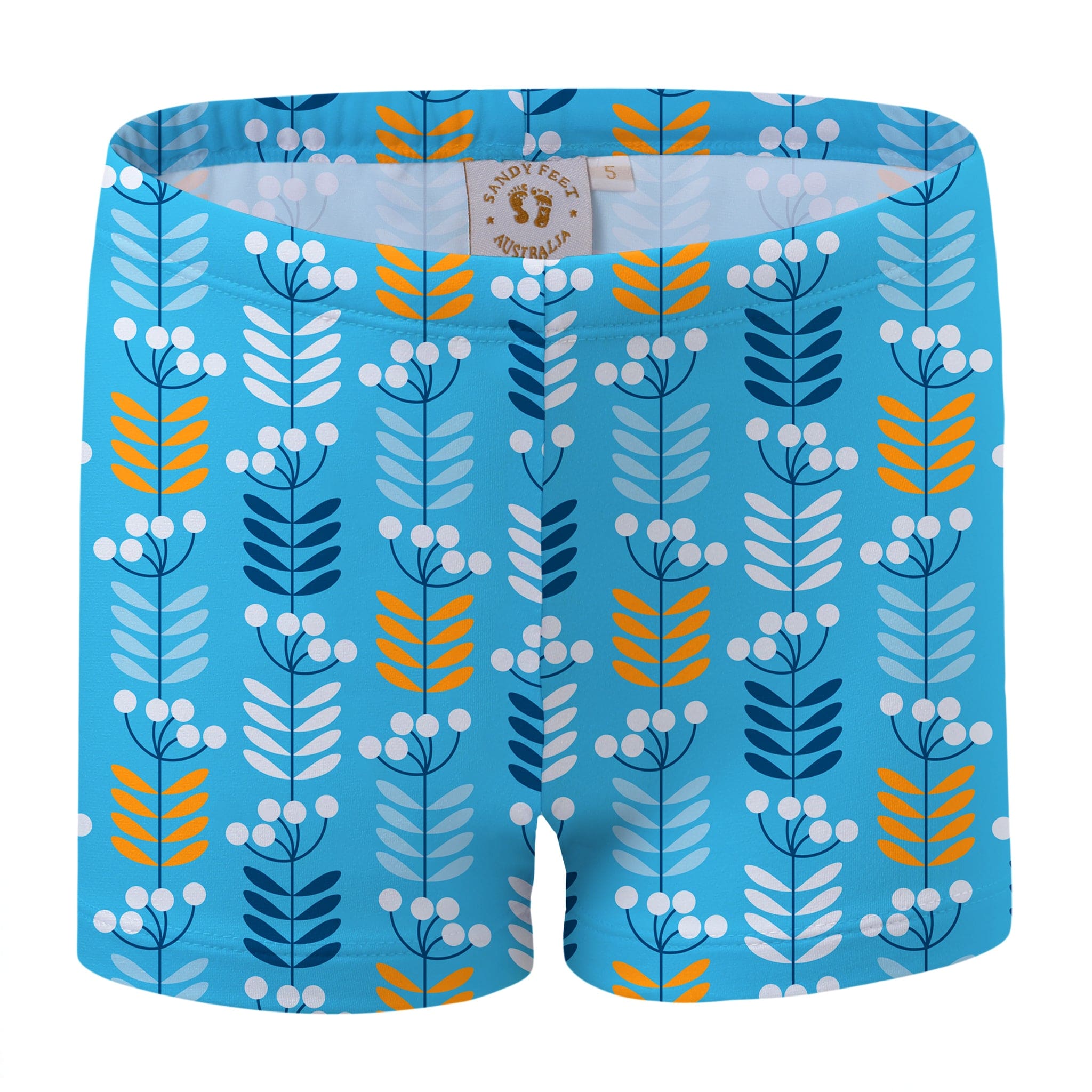 UPF 50+ Girls Azure Retro Stems Swim Shorts | Sandy Feet Australia