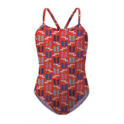 Sandy Feet Australia Swimsuit RED RETRO STEMS SWIMSUIT