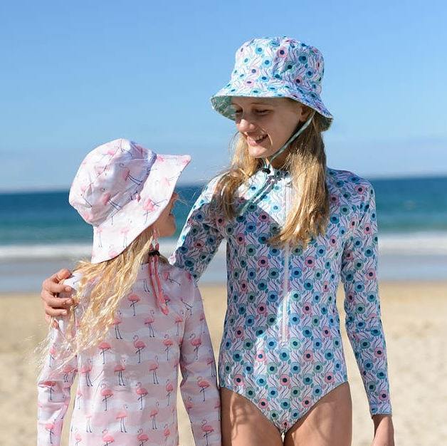 Sandy Feet Australia Hat Girls Mint Poppy Reversible Bucket Hat