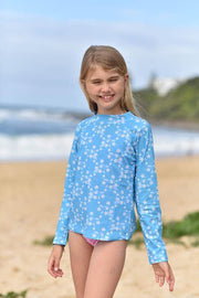 Sandy Feet Australia Long Sleeve Rashie Blue Flower Vine Long Sleeve Rashie