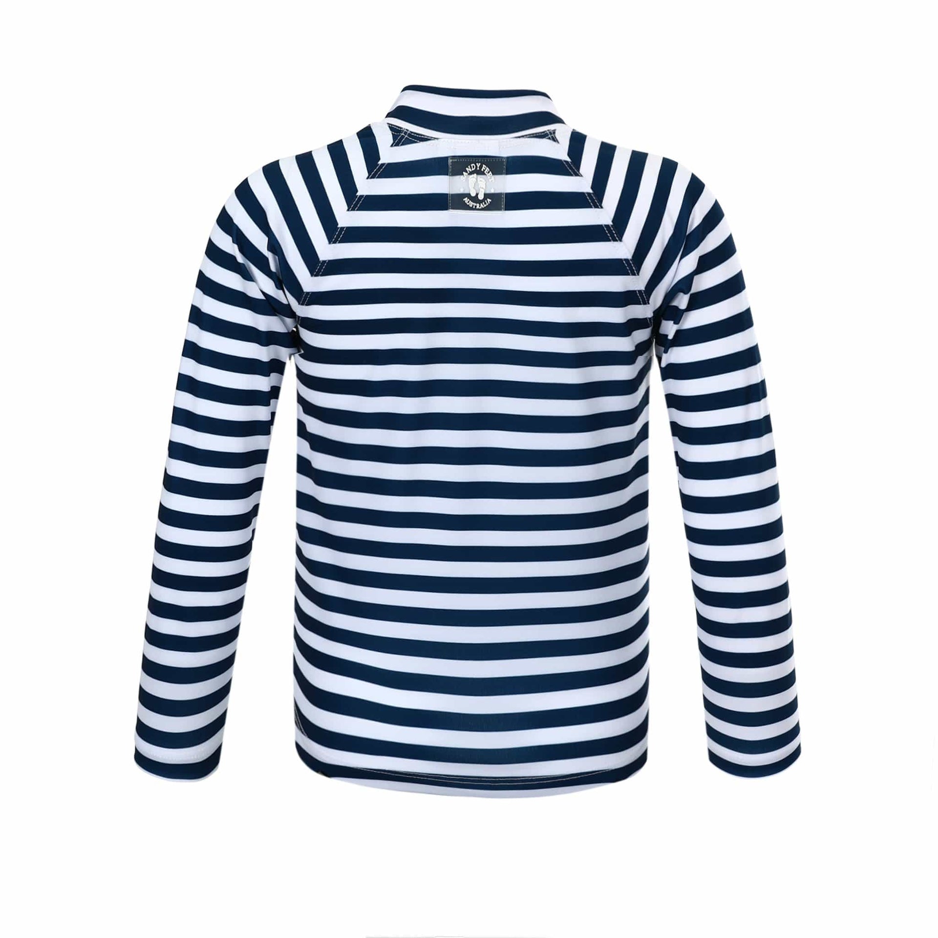 Sandy Feet Australia Long Sleeve Rashie Boys Navy Stripe Long Sleeve Zip Rashie