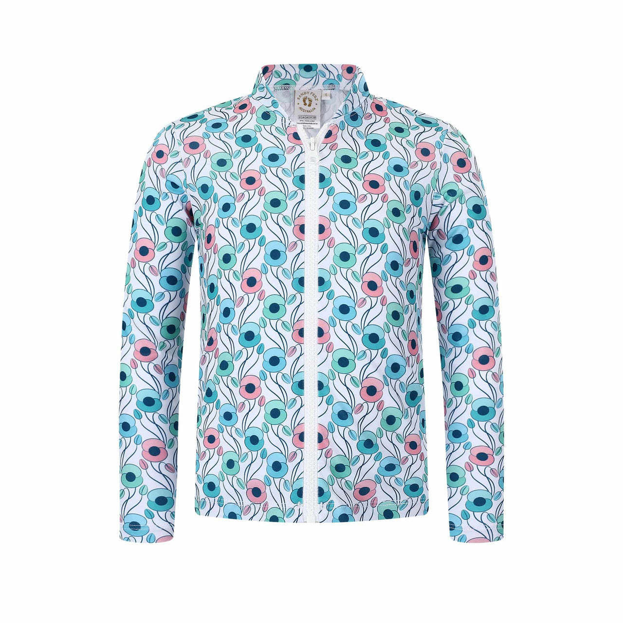 Sandy Feet Australia Long Sleeve Rashie Girls Poppy Perfection Long Sleeve Zip Rashie