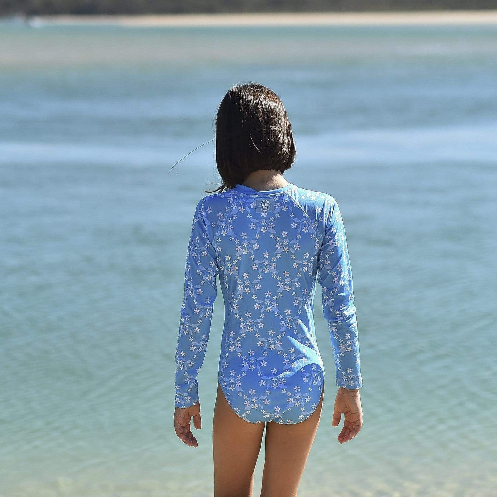 Sandy Feet Australia Long Sleeve Sunsuit Blue Flower Vine Long Sleeve Sunsuit