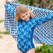 Sandy Feet Australia Long Sleeve Sunsuit Navy Flower Vine Long Sleeve Sunsuit