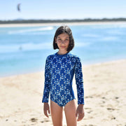 Sandy Feet Australia Long Sleeve Sunsuit Navy Flower Vine Long Sleeve Sunsuit