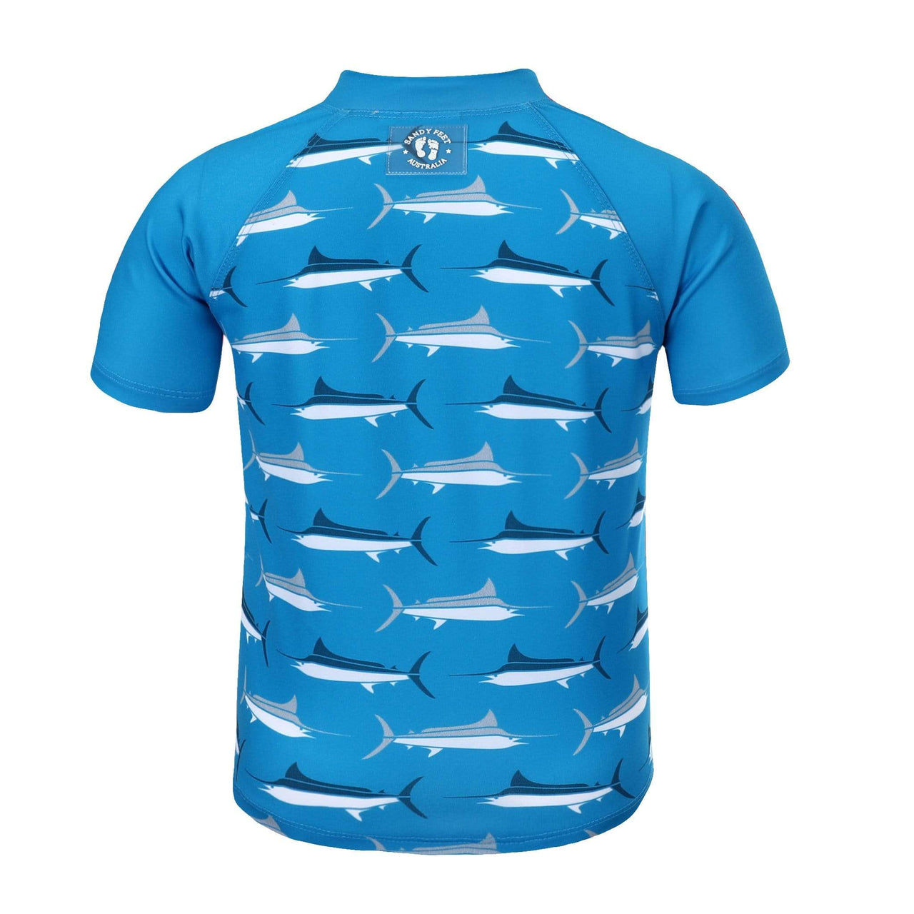 Boys Blue Marlin Short Sleeve Zip Rashie