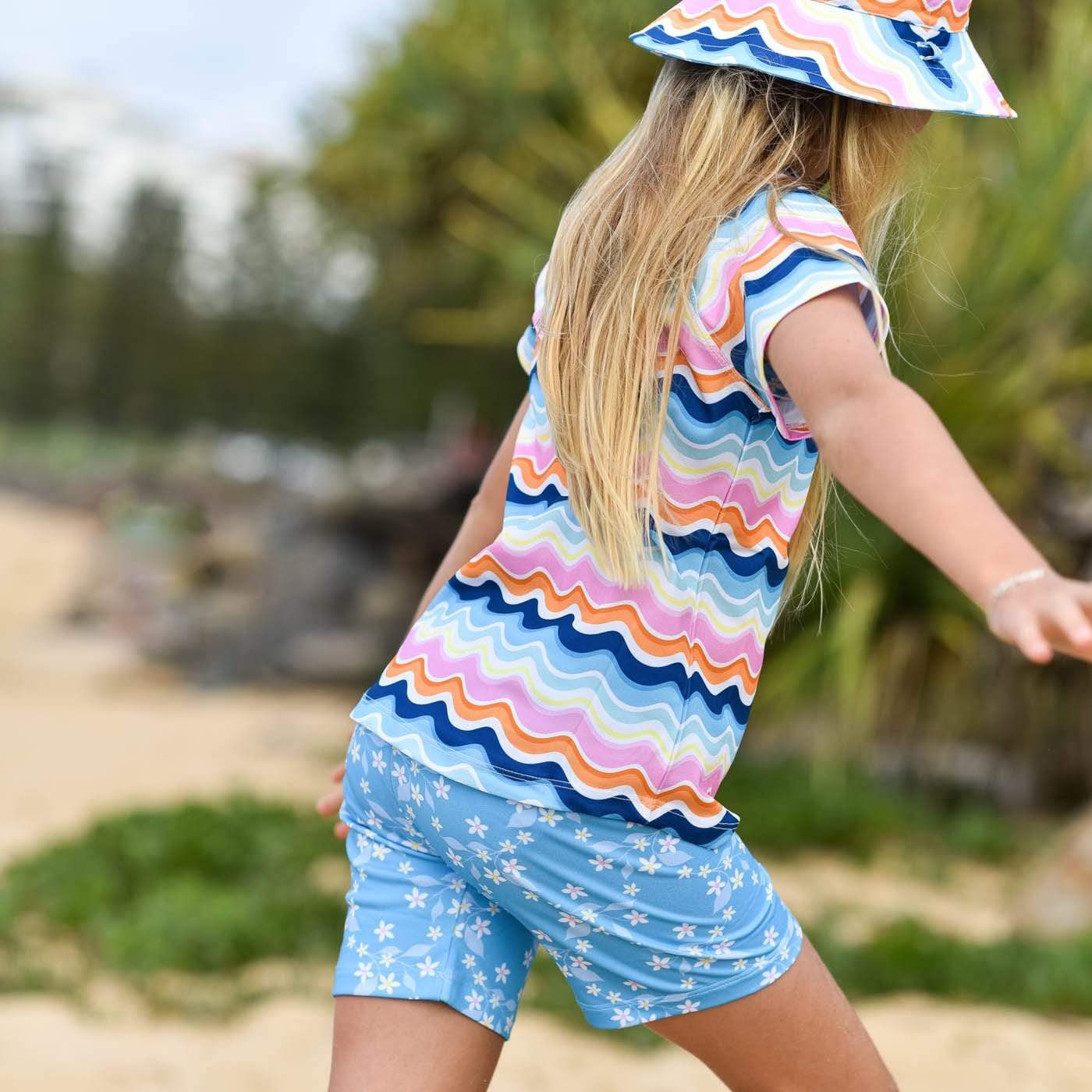 Sandy Feet Australia Swim Shorts Blue Flower Vine LONG Swim Shorts