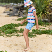 Sandy Feet Australia Swim Shorts Blue Flower Vine LONG Swim Shorts